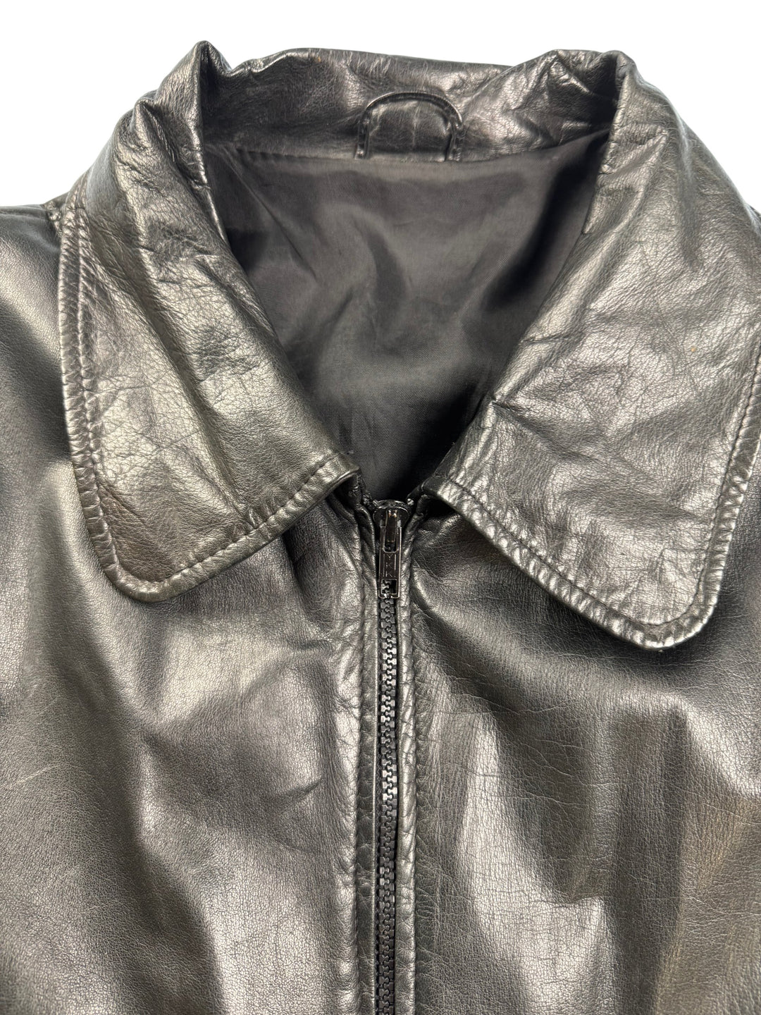 1970s Black Leather Bomber Jacket - S - Think Vintage