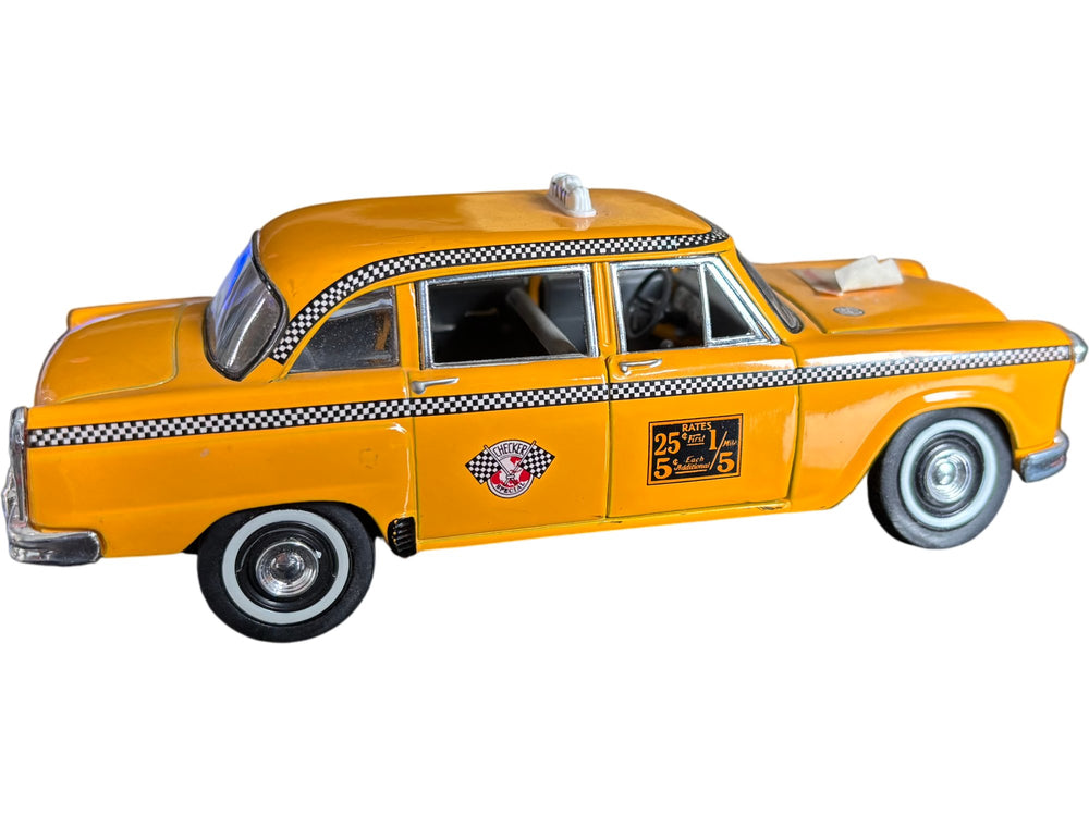 Vintage Yellow New York Taxi Diecast Model Checkered Pattern Opening Doors - Think Vintage