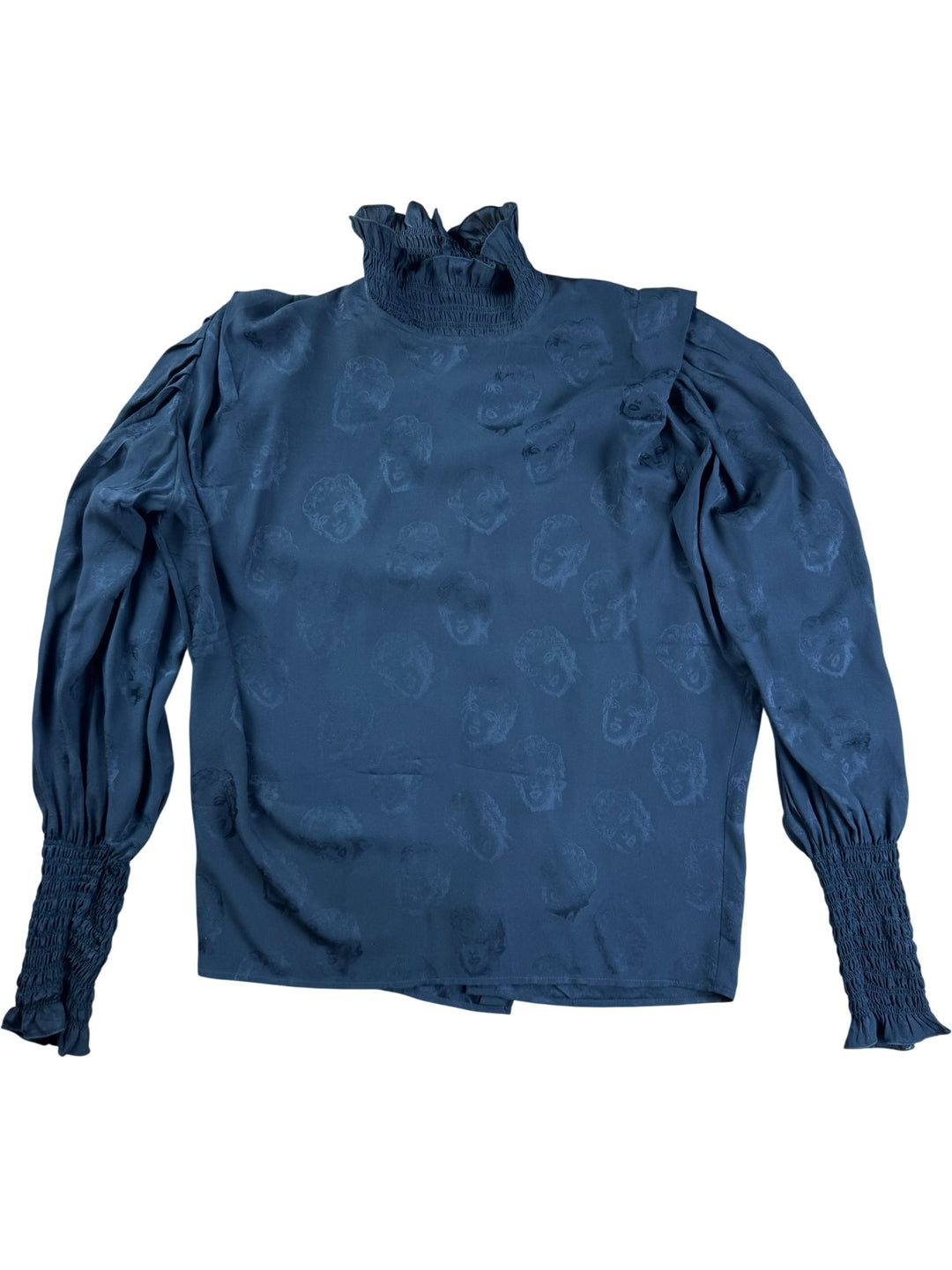 Ungaro Marilyn Monroe Black Button-Up Blouse with Ruffle Collar - XL