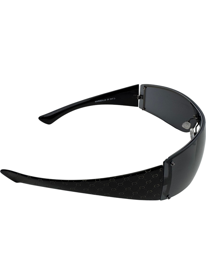 Futuristic Black Wraparound Sunglasses - Think Vintage