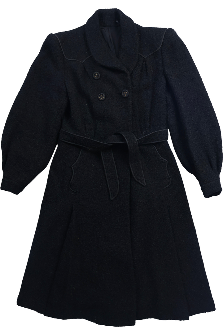 1950s Elogra Black Wool Coat - S - Think Vintage