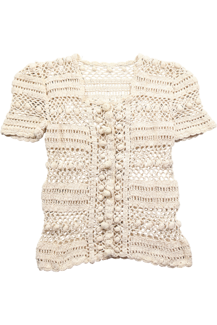1960s Crochet Button Up Short Sleeved Top - XS - Think Vintage
