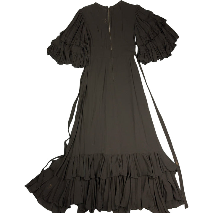Black Ozzie Clarke Sheer Ruffle Sleeve Maxi Dress - S - Think Vintage