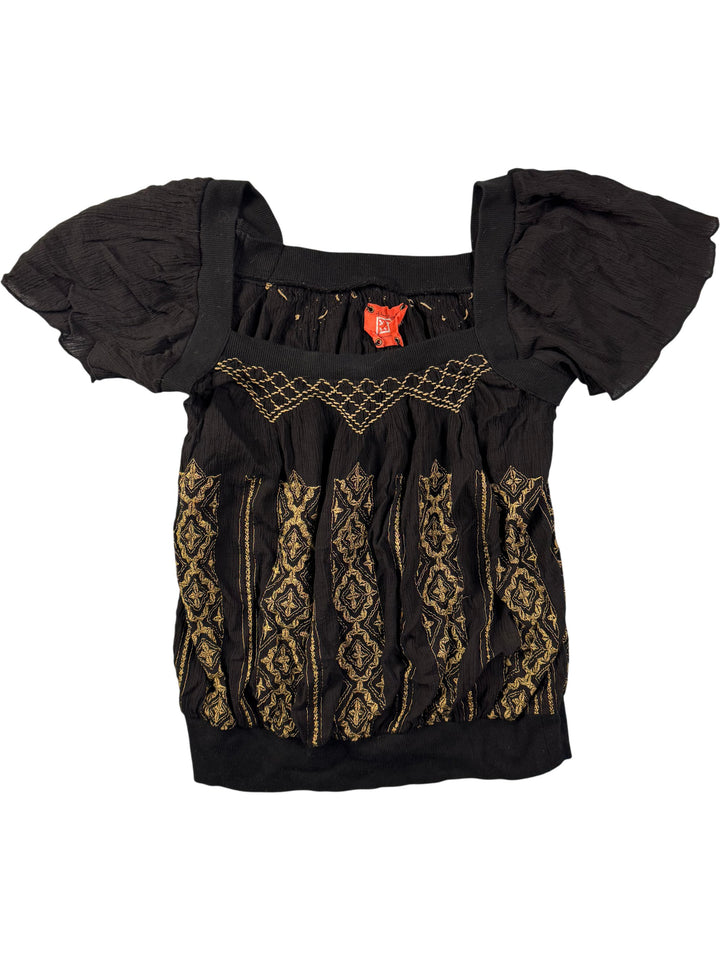 Embroidered Short Sleeved Blouse - S