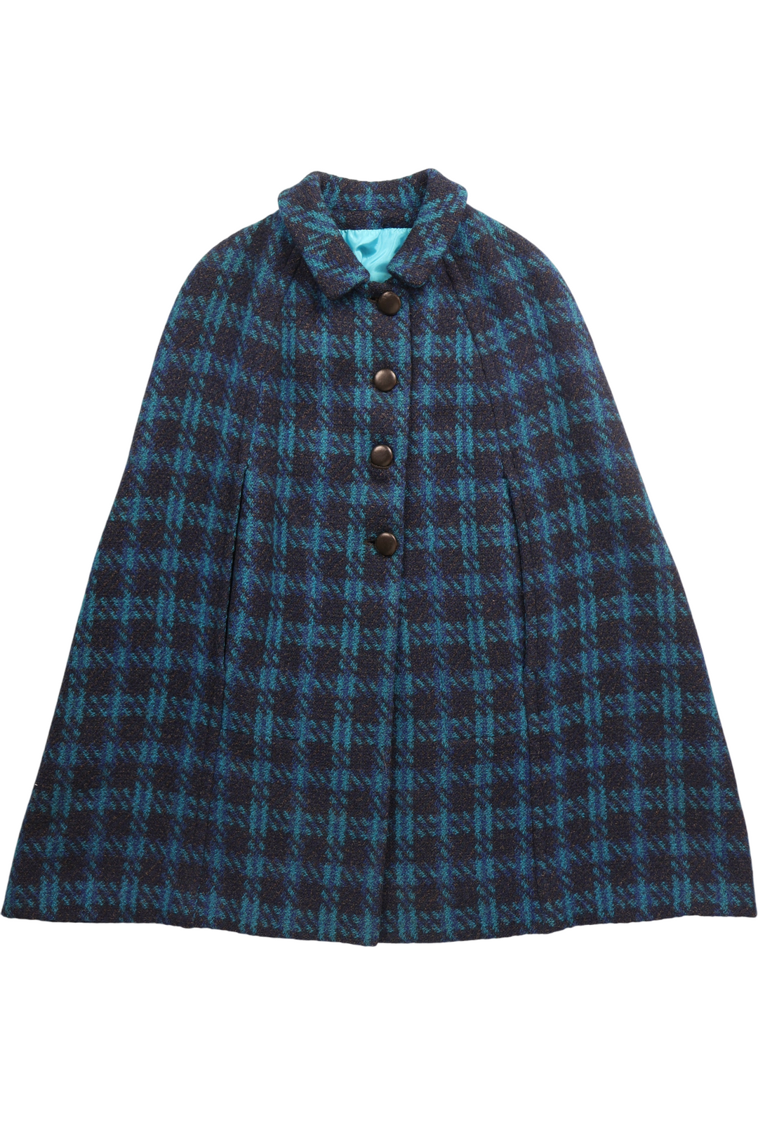 1960s Blue Chequered Wool Cape - Think Vintage