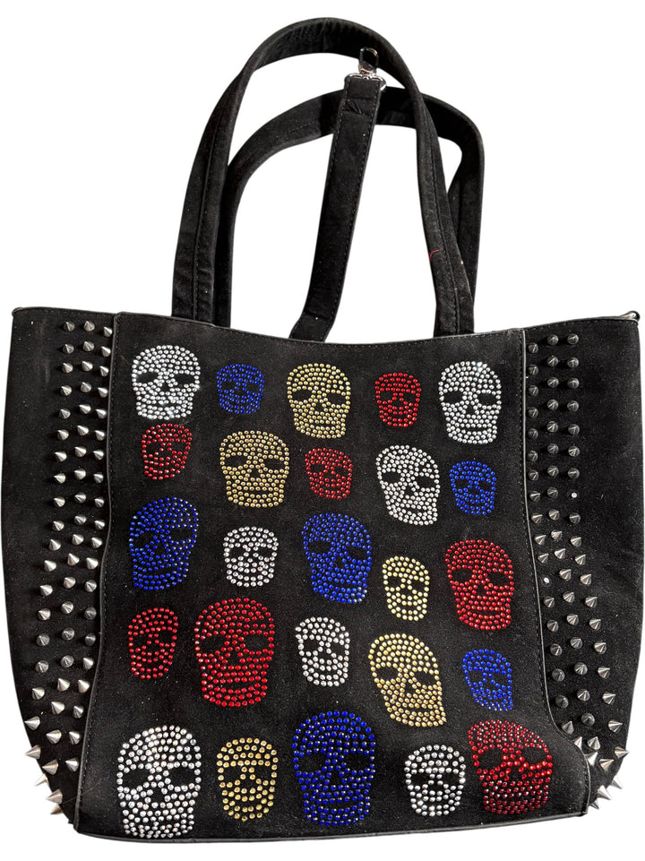Black Studded Tote Bag with Skull Design