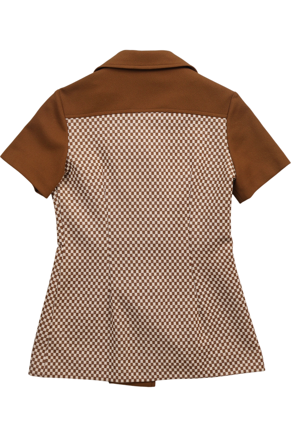 1960s Spinney Checkered Brown Double Button Blouse - Think Vintage