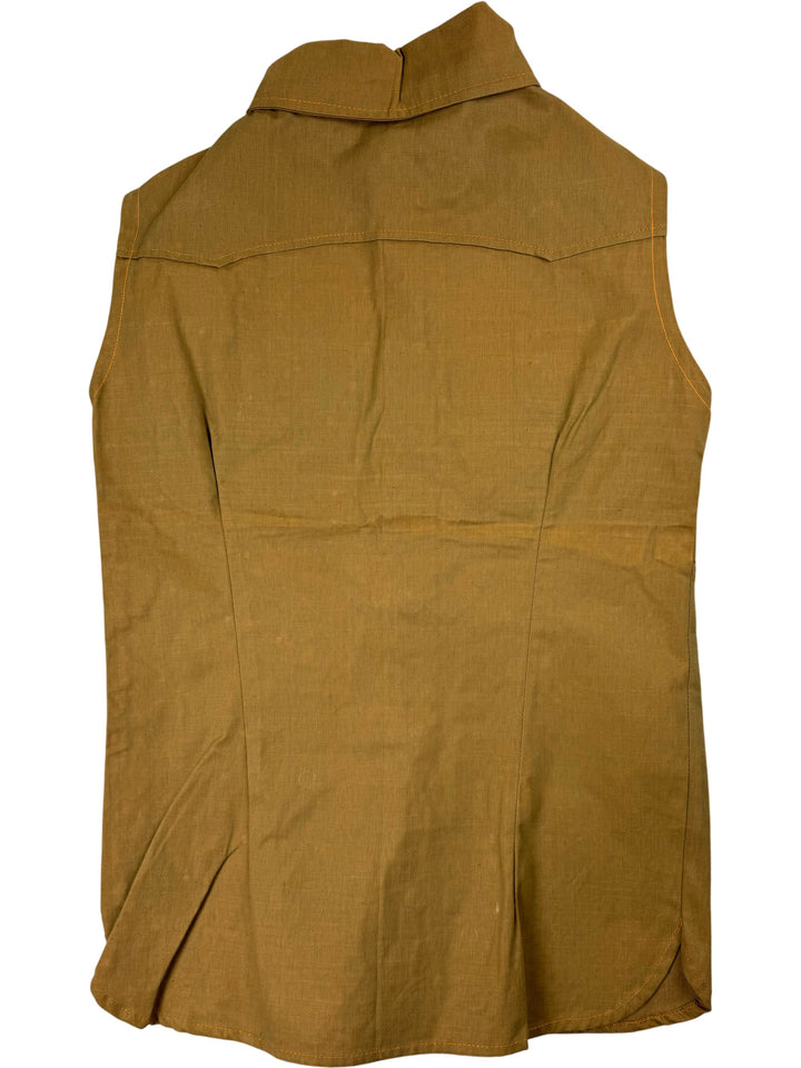 1970s Brown Button-Up Sleeveless Vest - S - Think Vintage
