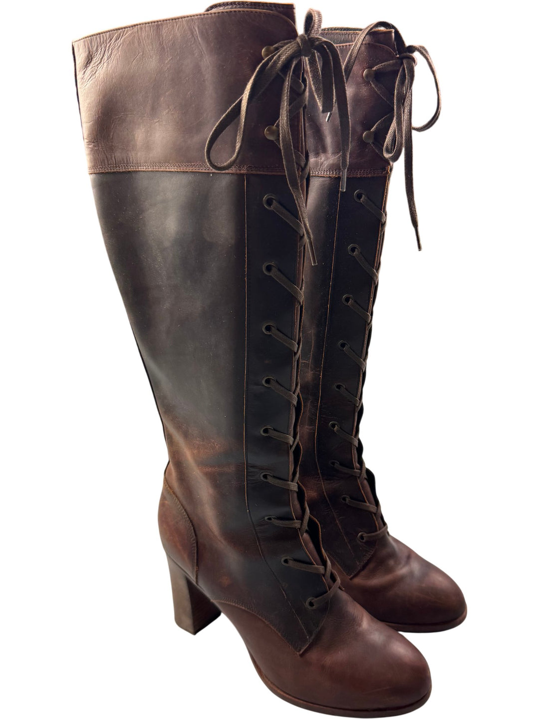 Fendi Brown Leather Lace-Up Knee-High Boots - Size 6.5