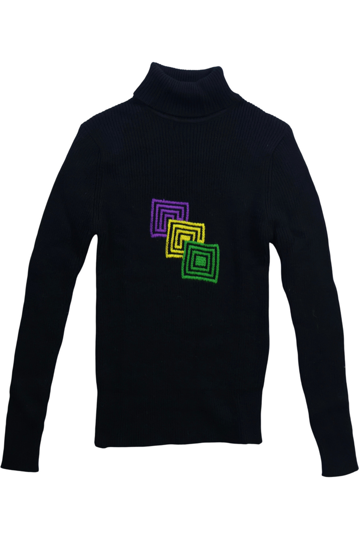 70's Embroidered Knitted Turtle-Neck - Think Vintage Online Ltd