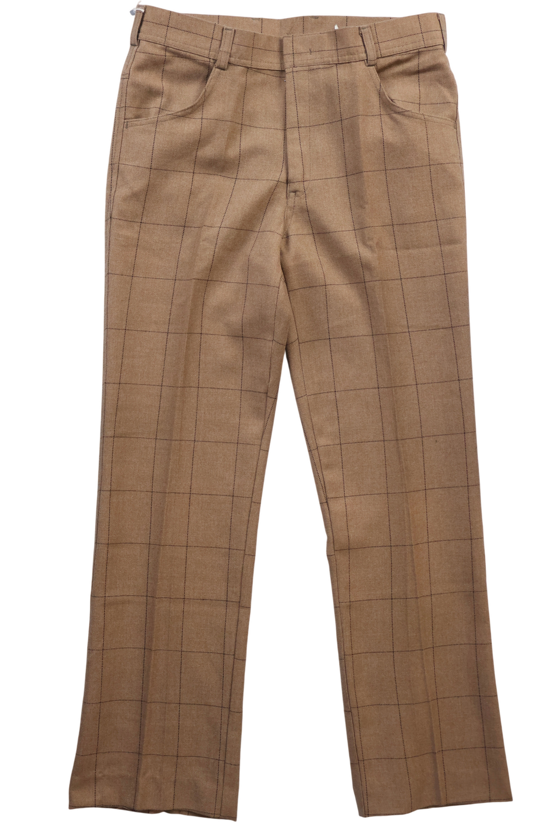 70s Brown Checked Straight Leg Trousers - W32 L29 - Think Vintage