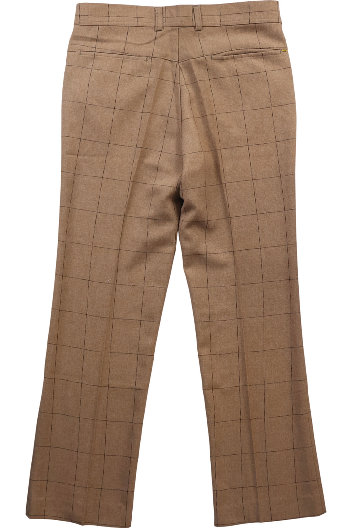 70s Brown Checked Straight Leg Trousers - W32 L29 - Think Vintage ltd