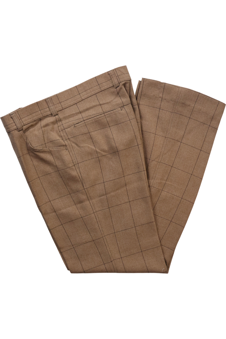 70s Brown Checked Straight Leg Trousers - W32 L29 - Think Vintage ltd