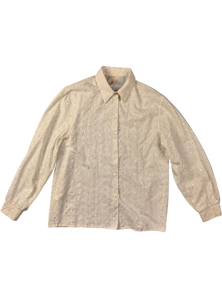 70s Embroidered White Blouse - Think Vintage