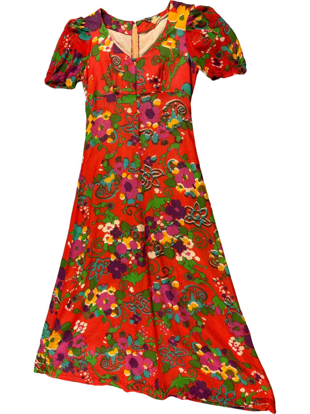 70s Floral Short Sleeve Maxi Dress - S - Think Vintage Online Ltd