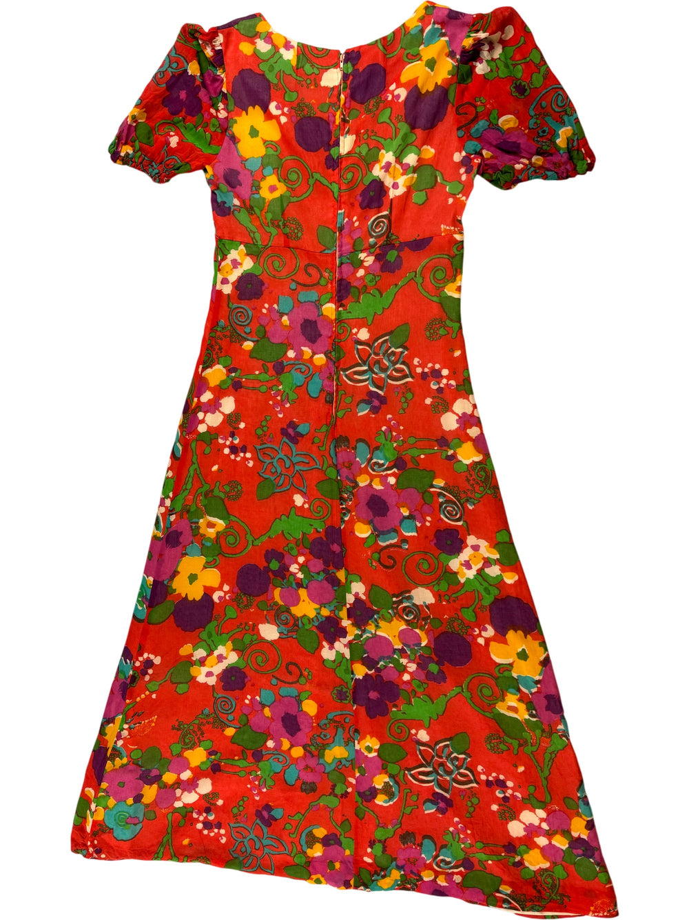 70s Floral Short Sleeve Maxi Dress - S - Think Vintage Online Ltd