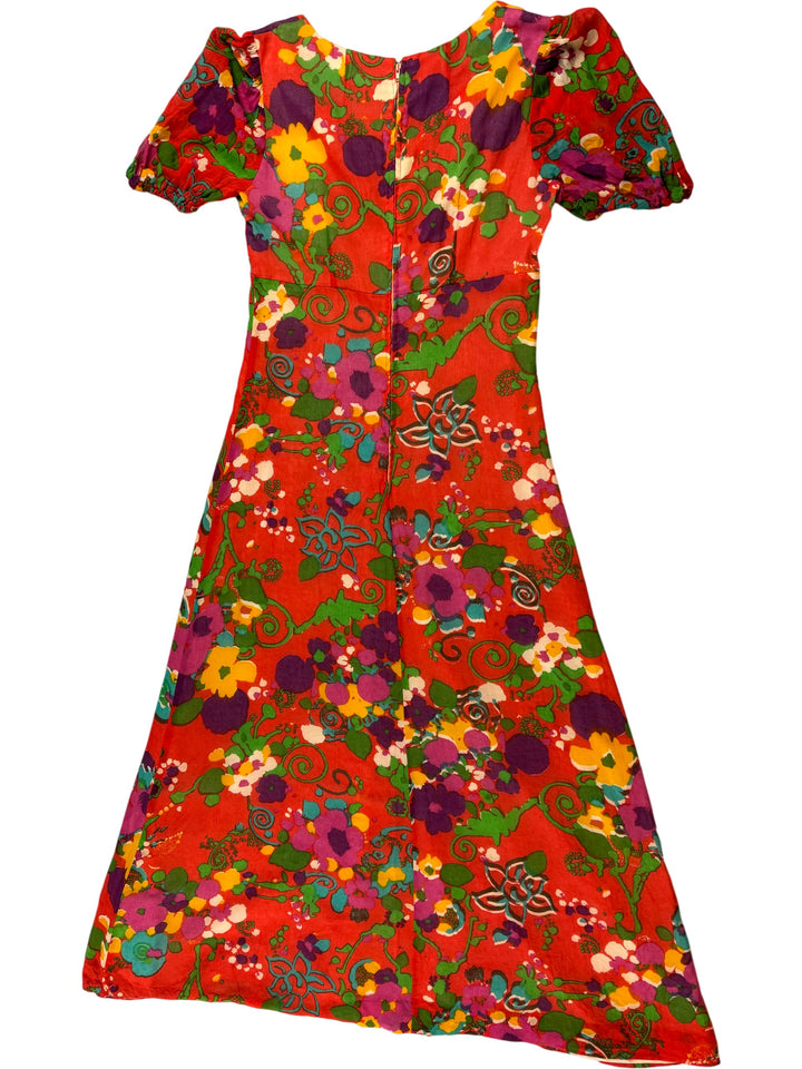 70s Floral Short Sleeve Maxi Dress - S - Think Vintage Online Ltd