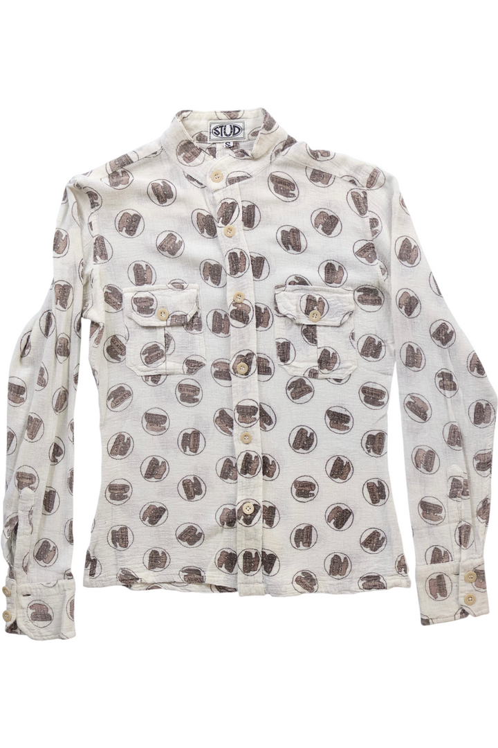 70s Fox Glacier Print Shirt with Mandarin Collar - Think Vintage