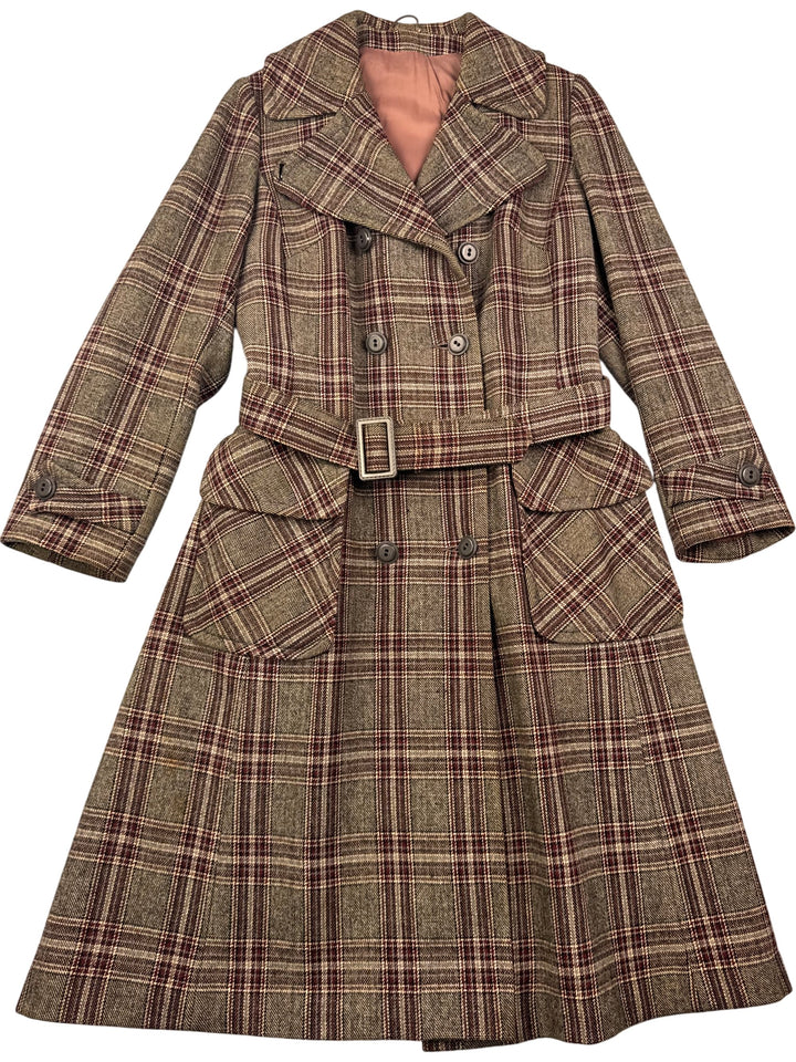 70s Plaid Wool Blend Overcoat - Think Vintage