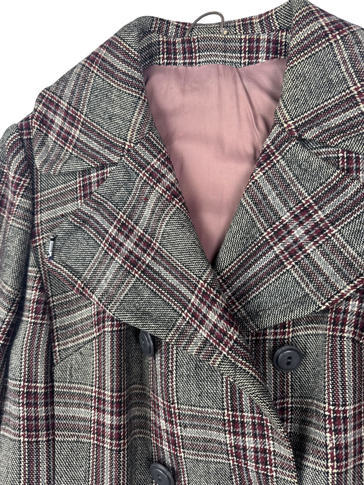 70s Plaid Wool Blend Overcoat - Think Vintage