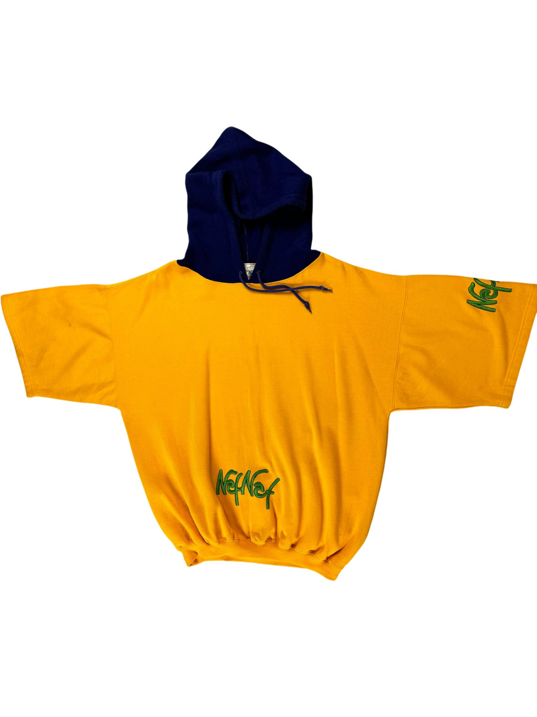 Naf Naf Yellow and Blue Hooded Sweatshirt - Think Vintage