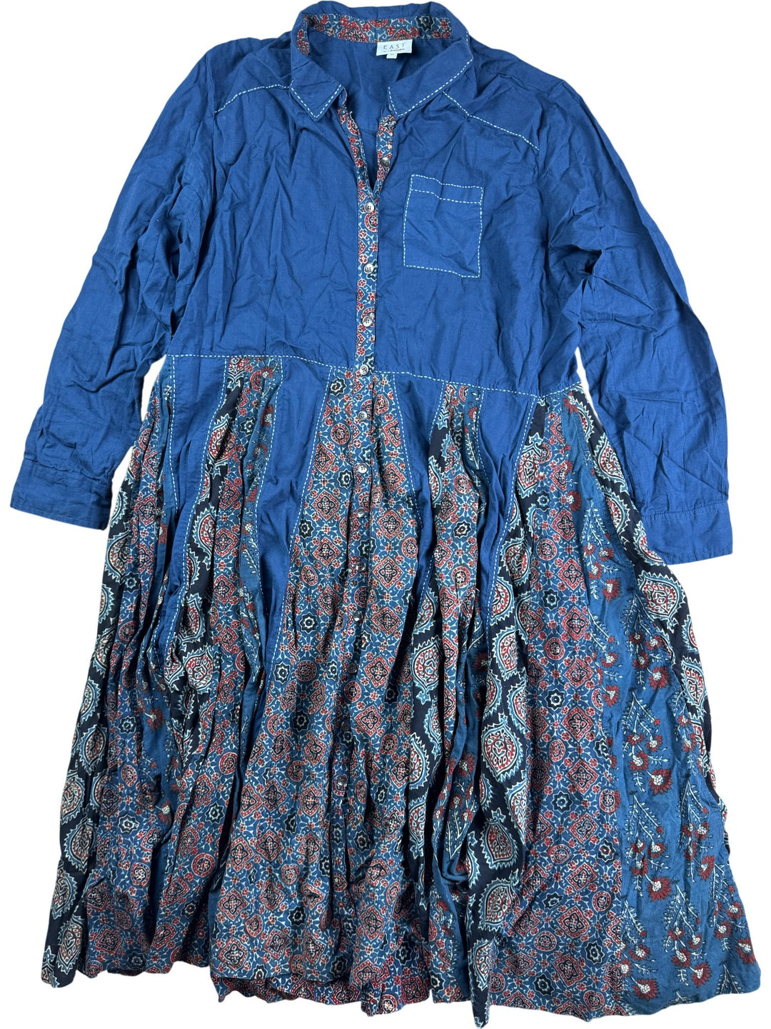 East Blue Patterned Long Sleeve Dress - L