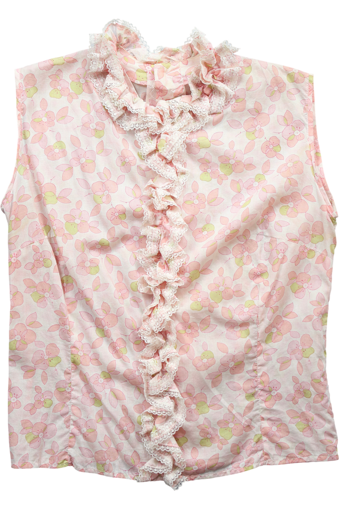 60s Floral Ruffled Sleeveless Blouse - Think Vintage