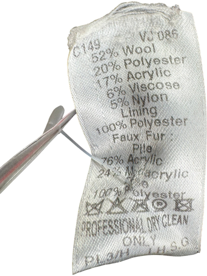 Wool Blend Overcoat With Faux Fur Collar - M