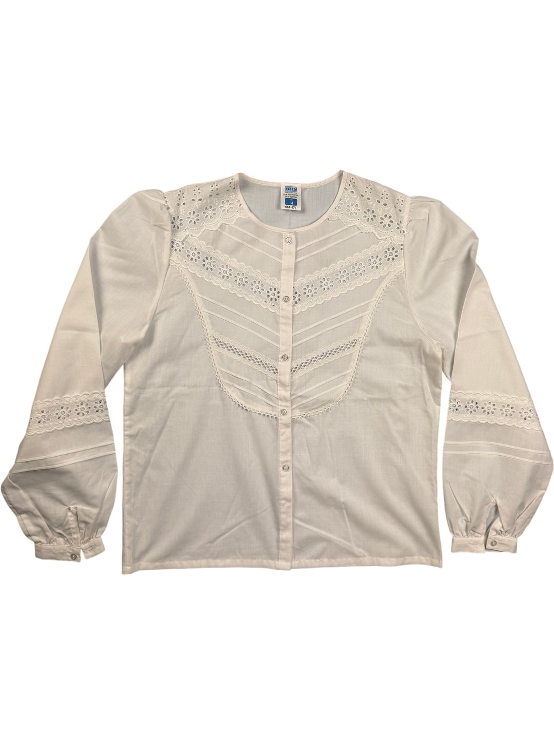 70s White Lace Detail Blouse - M - Think Vintage