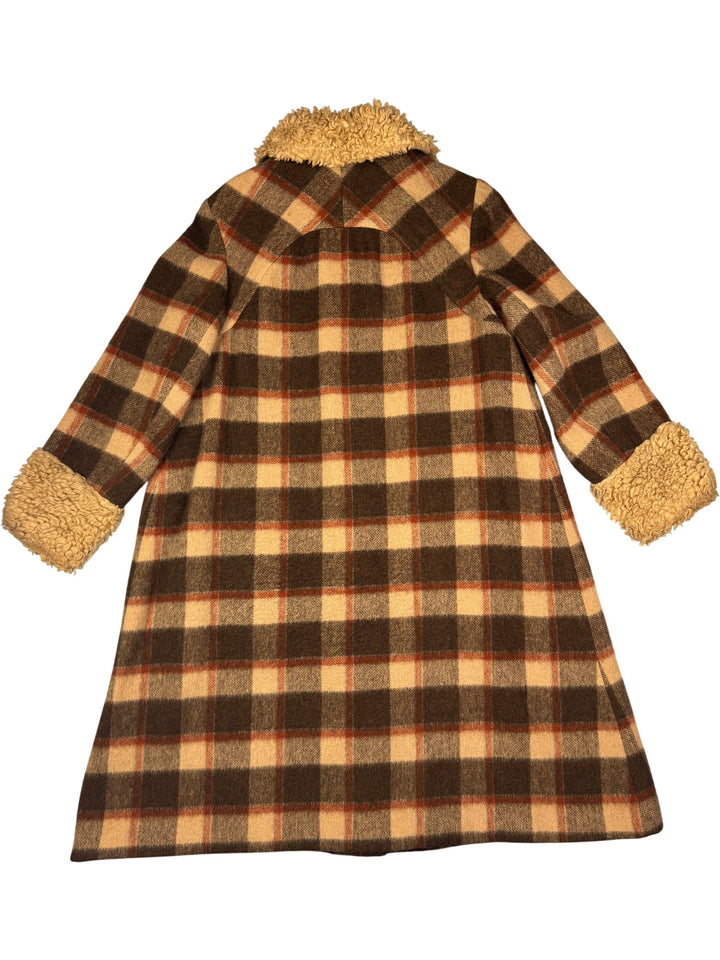 C&A Wool Blend Checkered Overcoat with Faux Fur Collar - M