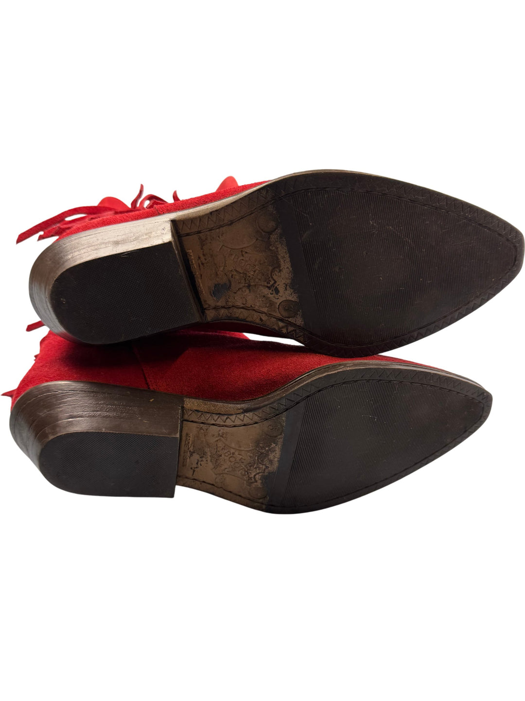 Suede Fringe Red Cowboy Boots - UK 5