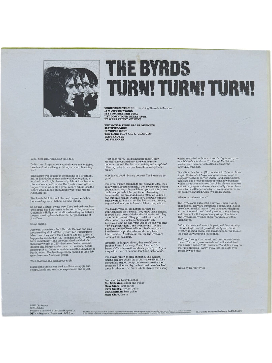 The Byrds Turn! Turn! Turn! Vinyl Record- Very Good