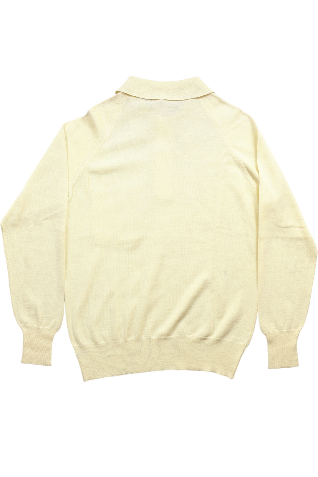 1980s Light Yellow Knit Long Sleeved Polo Shirt - Think Vintage