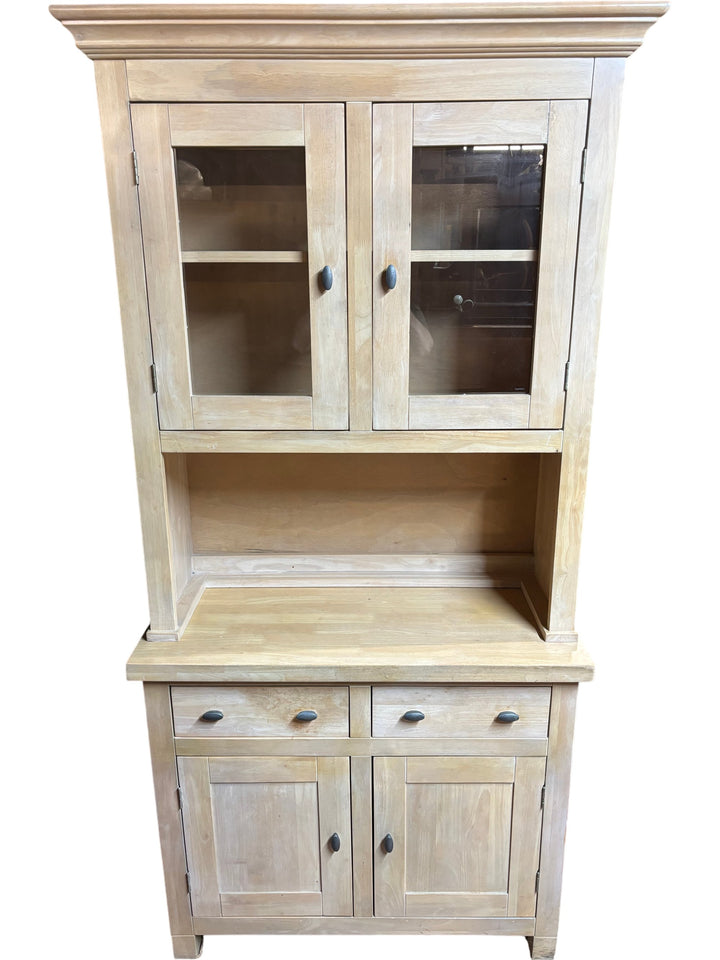 Wooden Kitchen Hutch With Glass Doors - Think Vintage