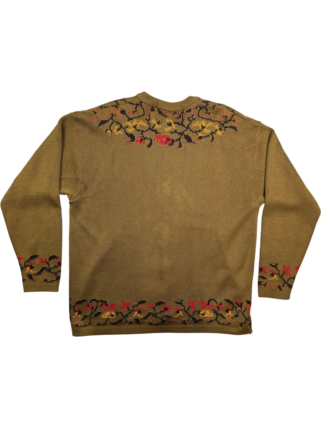 70s St Michael Olive Floral Knit Cardigan - M