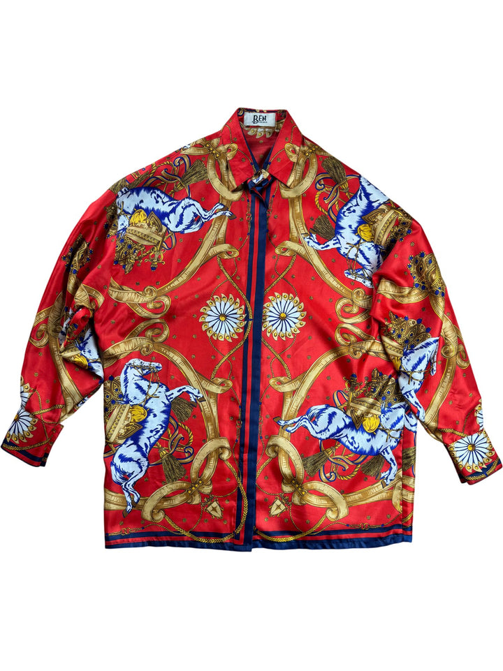 Ben Yeung Red Baroque Print Long Sleeve Shirt - L