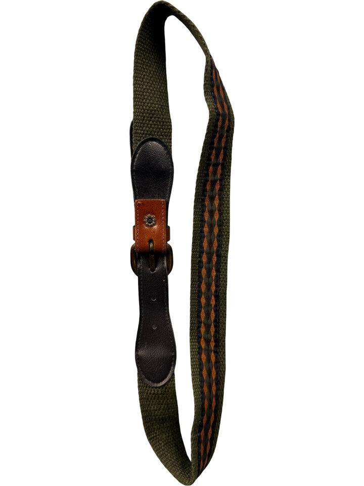 Olive Woven Belt With Leather Accents