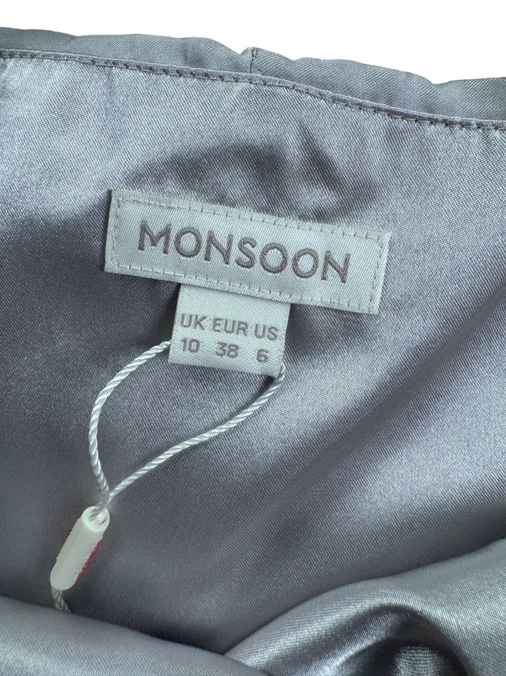 Monsoon Silver Floral Embroidered Dress - S