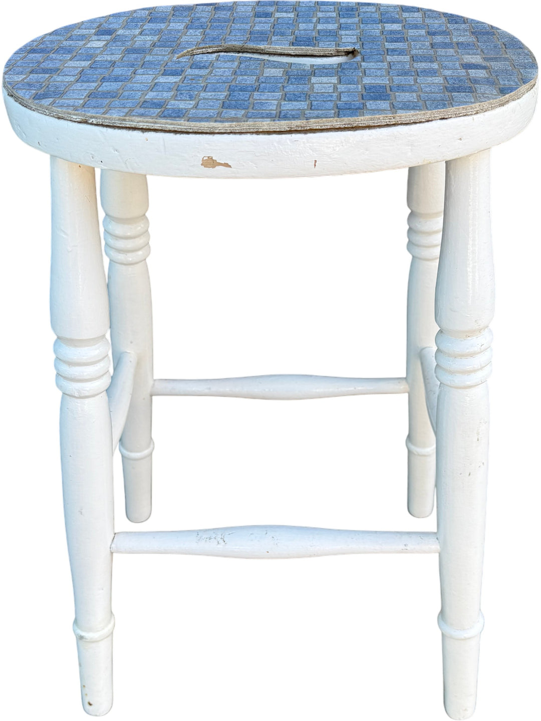White Mosaic Seat Folding Stool - Think Vintage