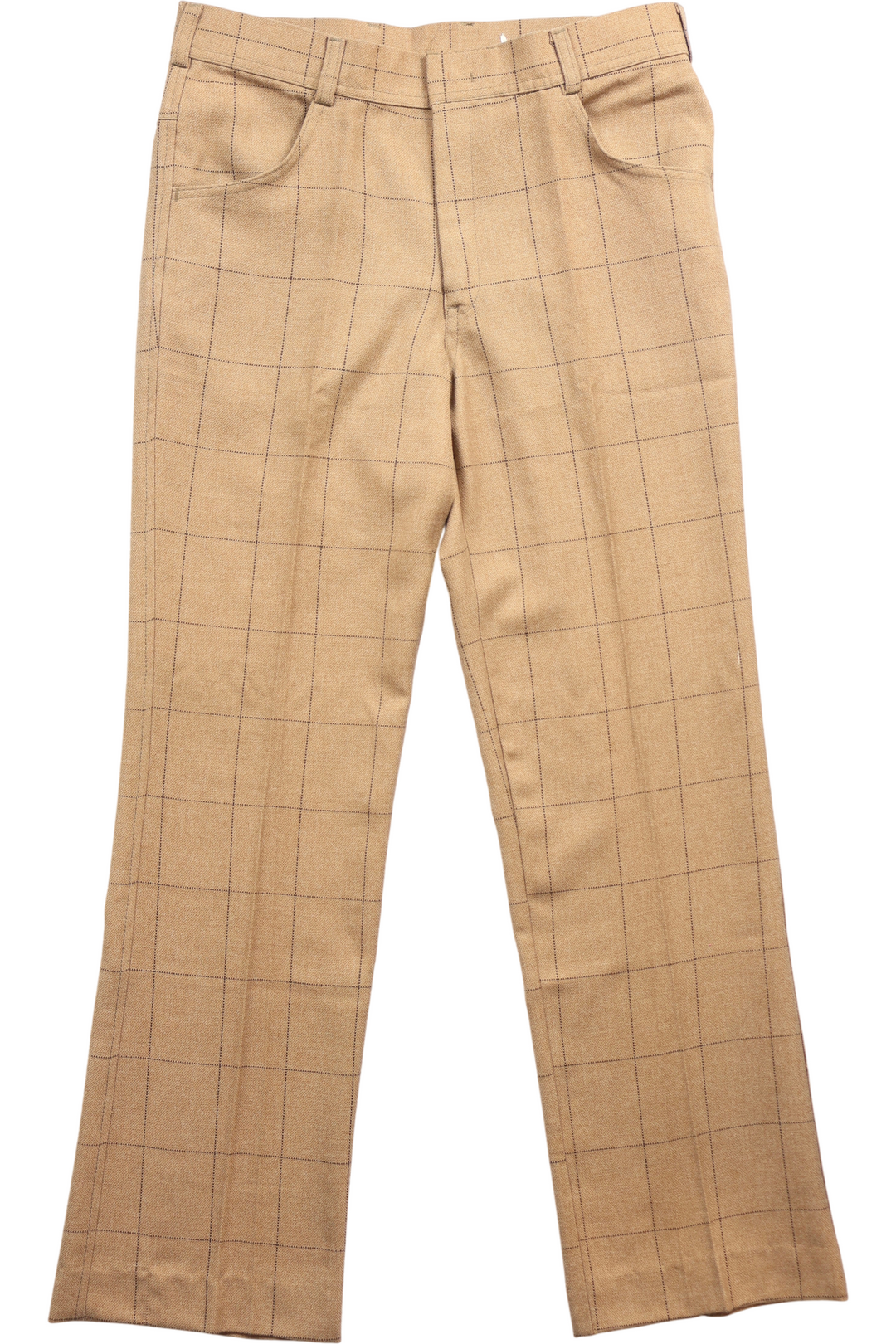 1970s Beige Checkered Straight Leg Trousers - Think Vintage