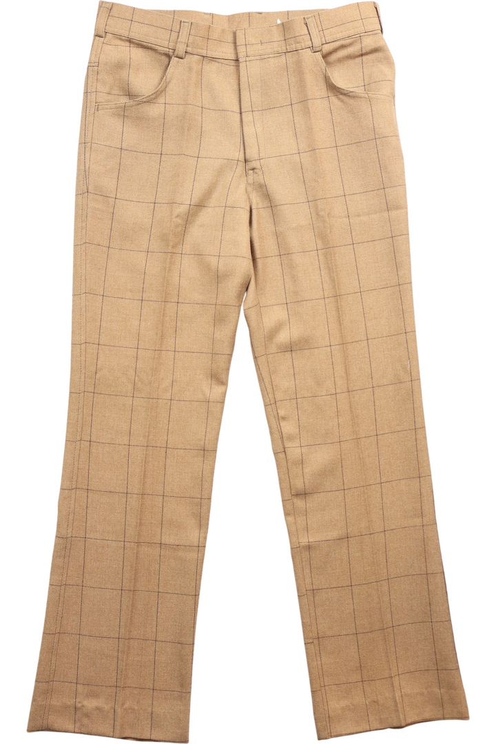 1970s Beige Checkered Straight Leg Trousers - Think Vintage