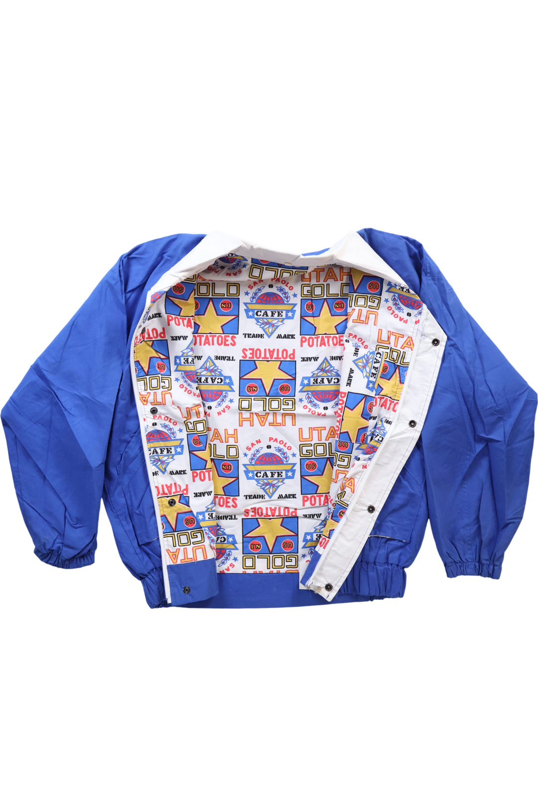 80's Blue Zip-Up Jacket with Printed Lining - XL - Think Vintage ltd