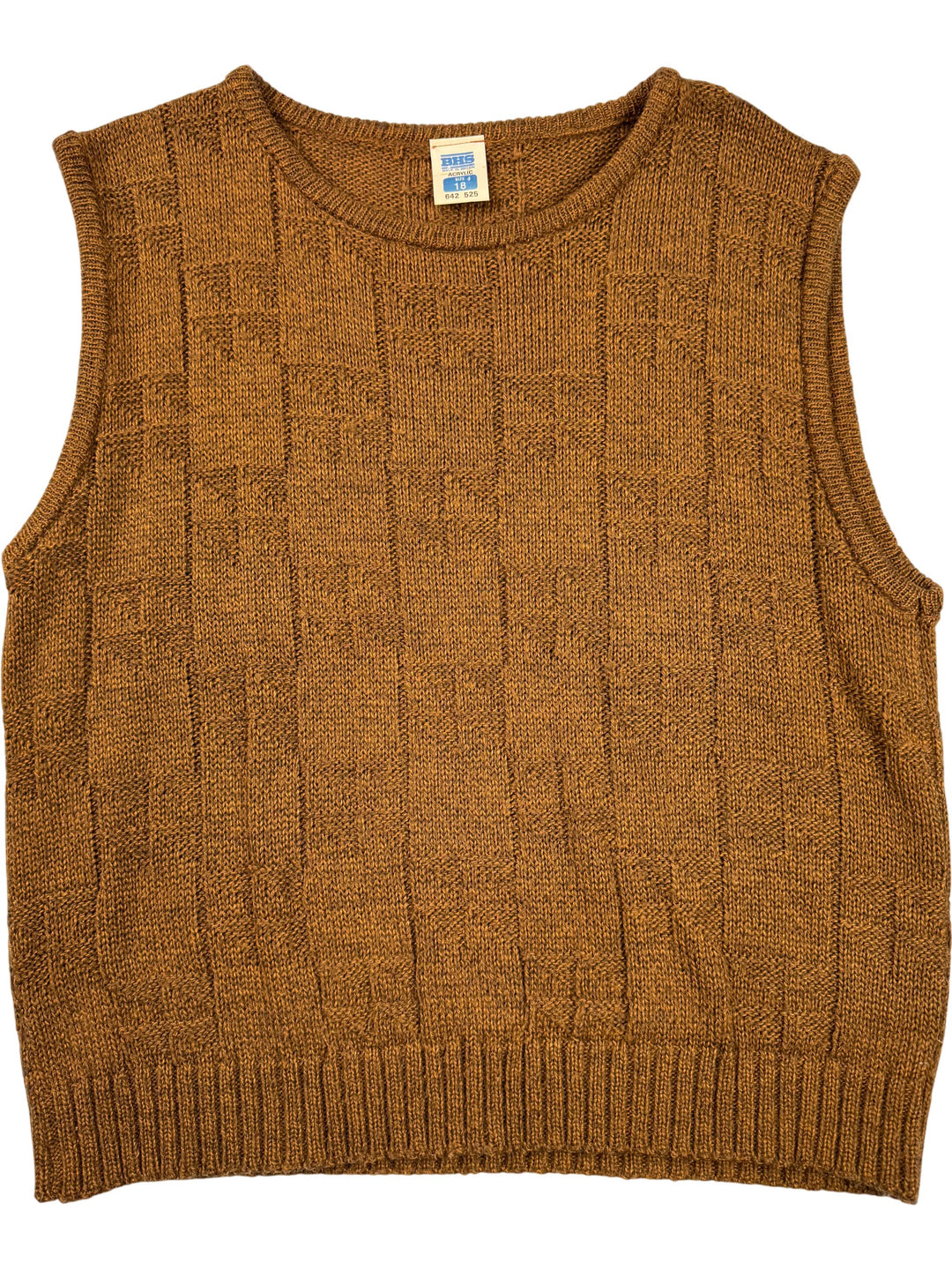 1970s Brown Acrylic Knitted Vest - L - Think Vintage
