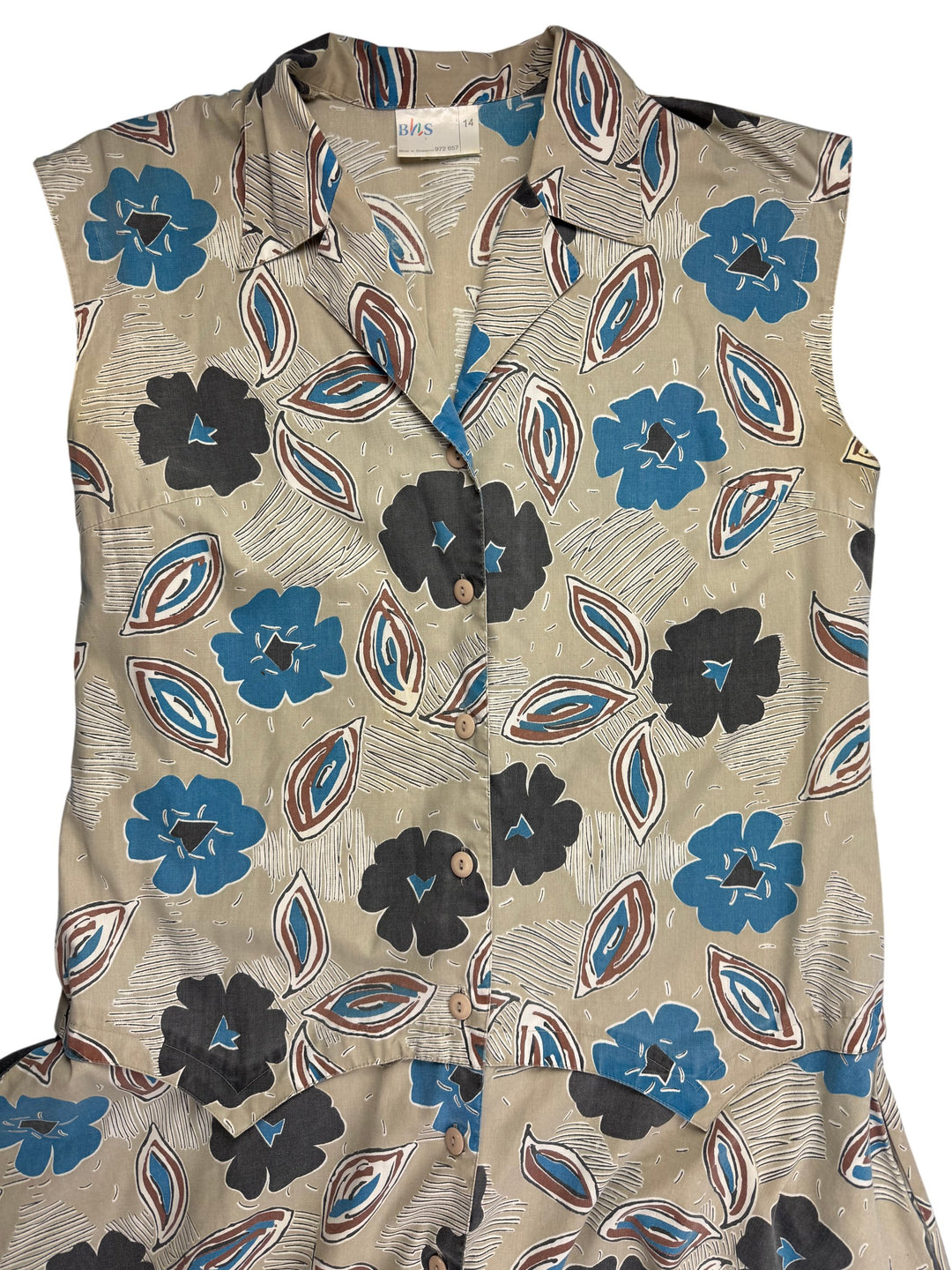 80s Floral Patterned Sleeveless Dress - L - Think Vintage