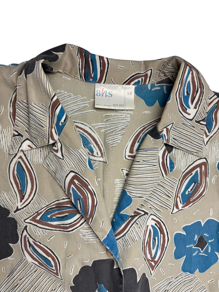 80s Floral Patterned Sleeveless Dress - L - Think Vintage