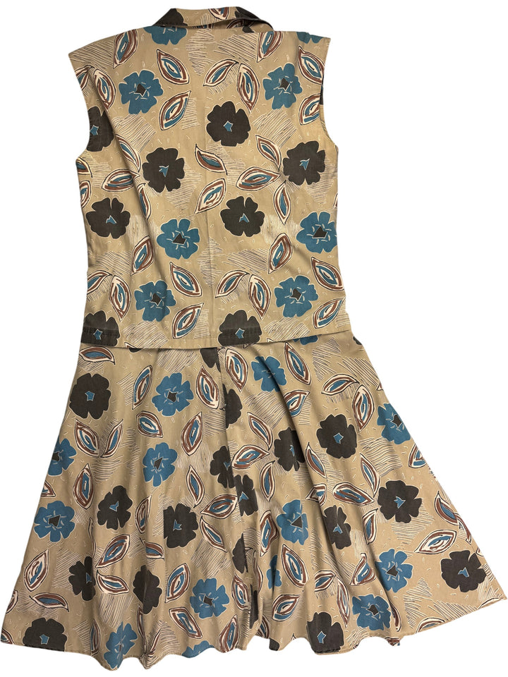 80s Floral Patterned Sleeveless Dress - L - Think Vintage
