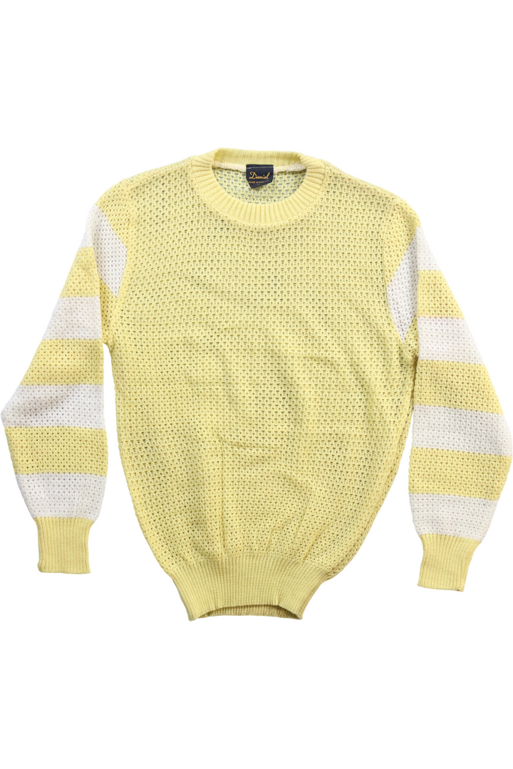 80s Lemon Striped Waffle Knit Jumper - Think Vintage