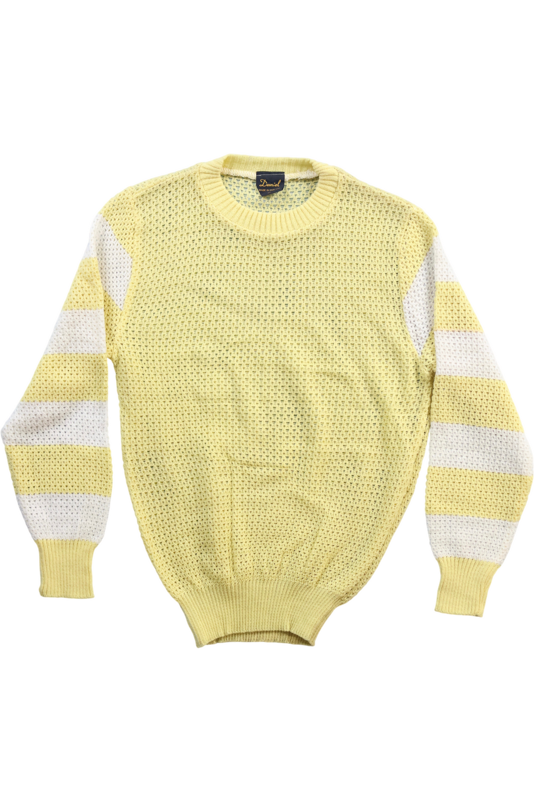 80s Lemon Striped Waffle Knit Jumper - Think Vintage Online Ltd