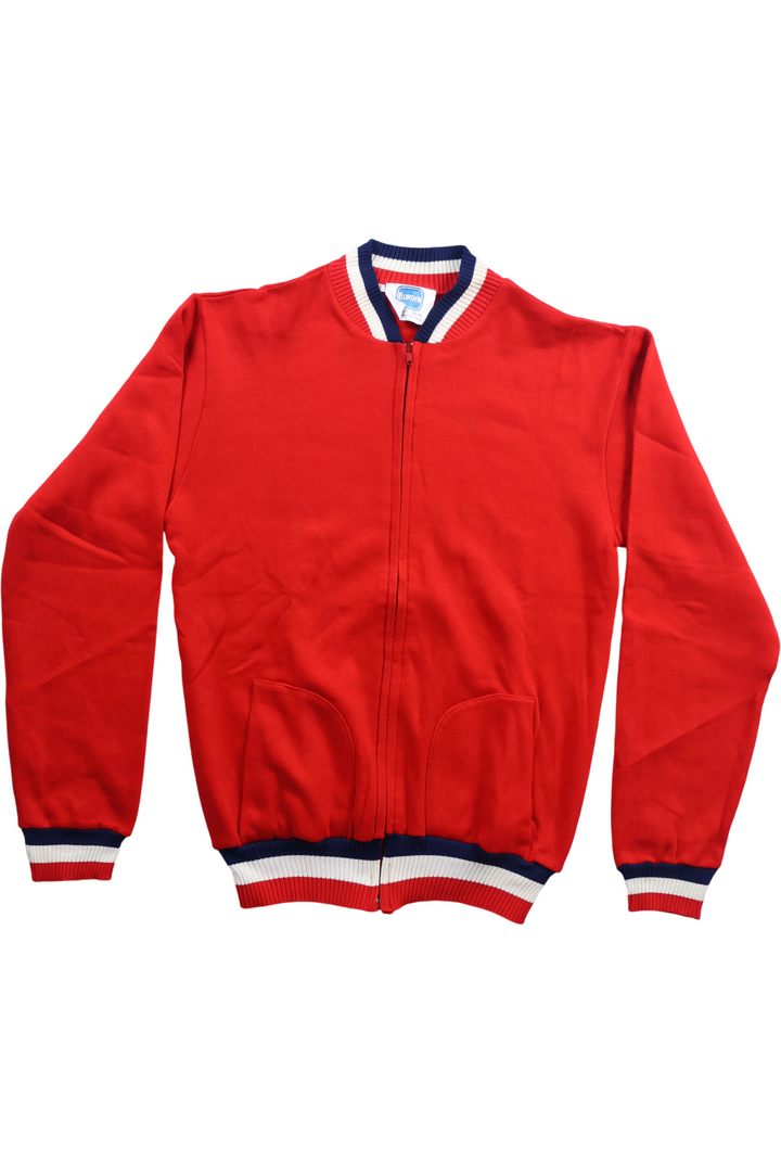 80s Red Zip-Up Jumper - M - Think Vintage Online Ltd
