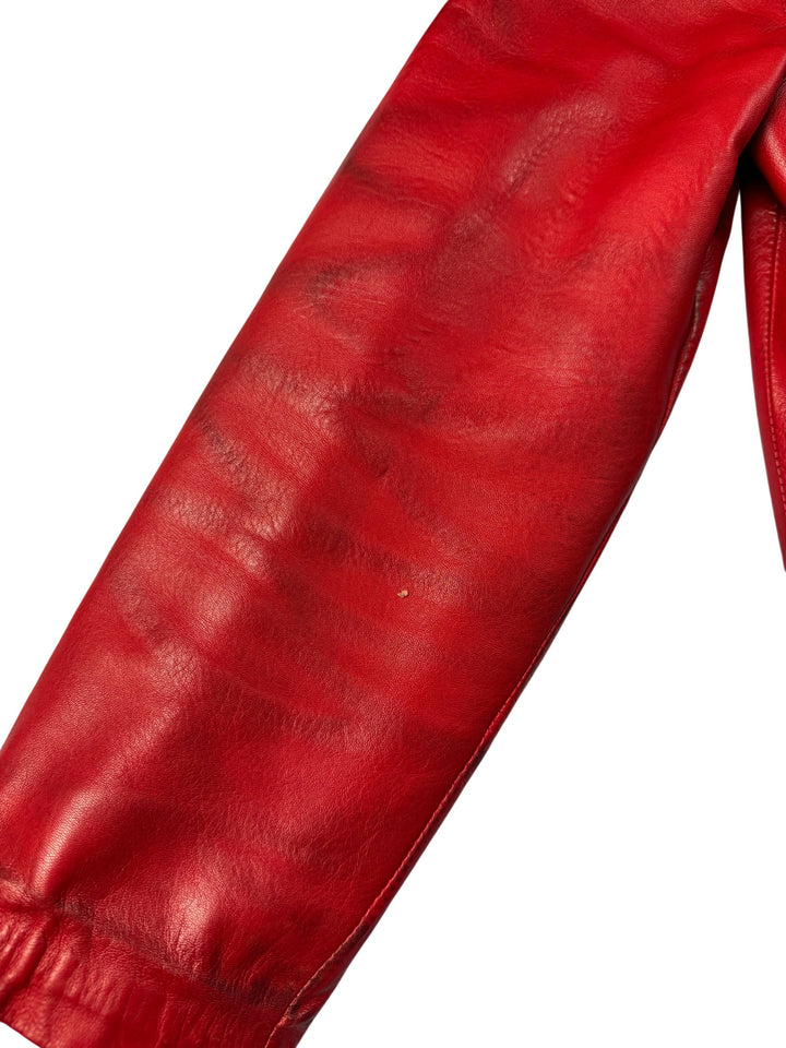 Red Leather Long Coat - Think Vintage